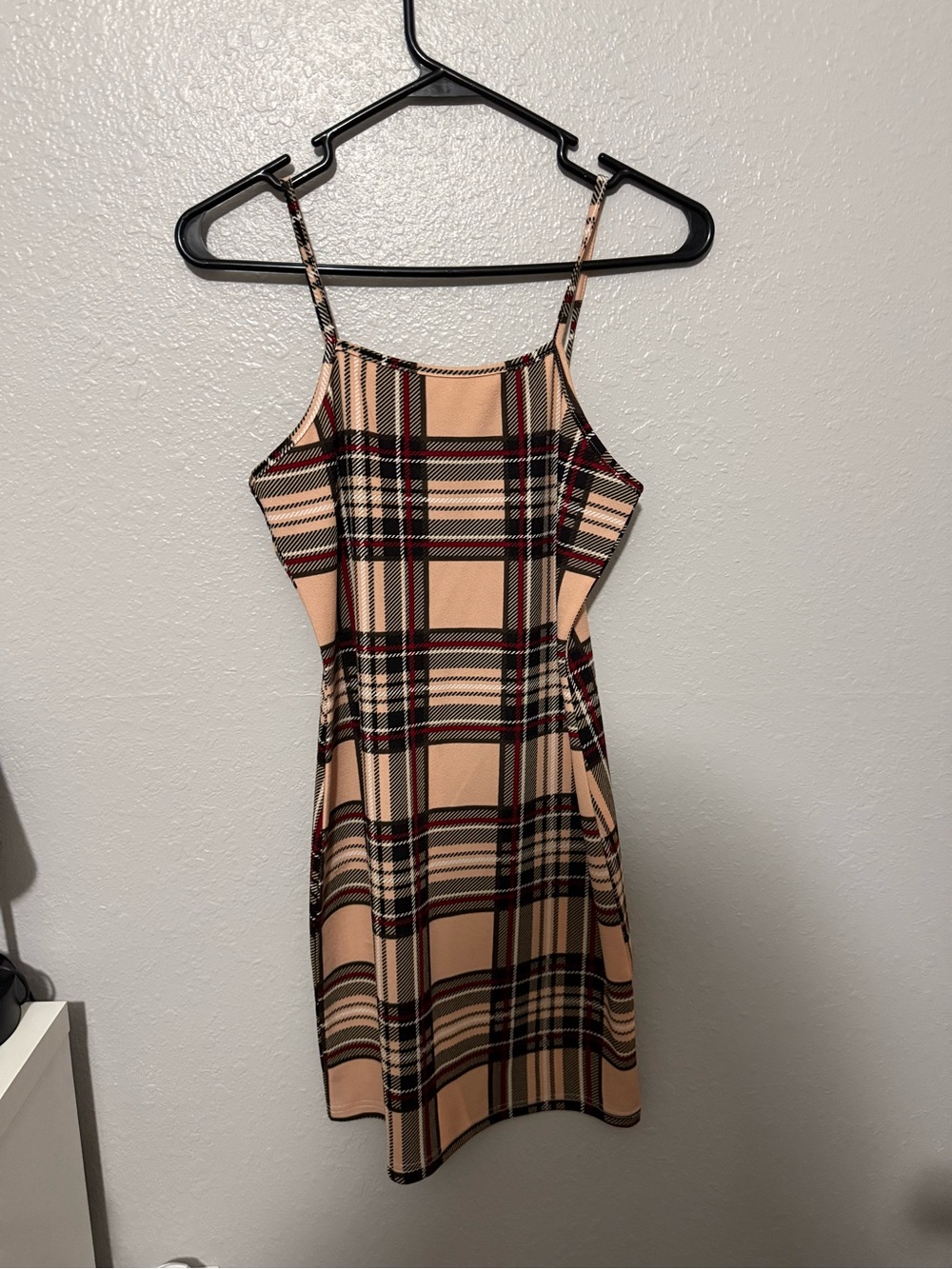 Beige Plaid Spaghetti Strap Dress